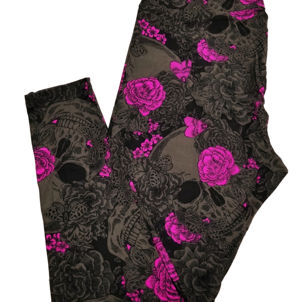 Gorgeous TC2 LuLaRoe Skull Moth & Purple flower leggings NWT Unicorn Halloween